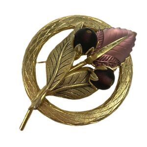 Art Deco Whiting Davis Amethyst Bead Brooch Gold Tone Career Pin Formal Vintage